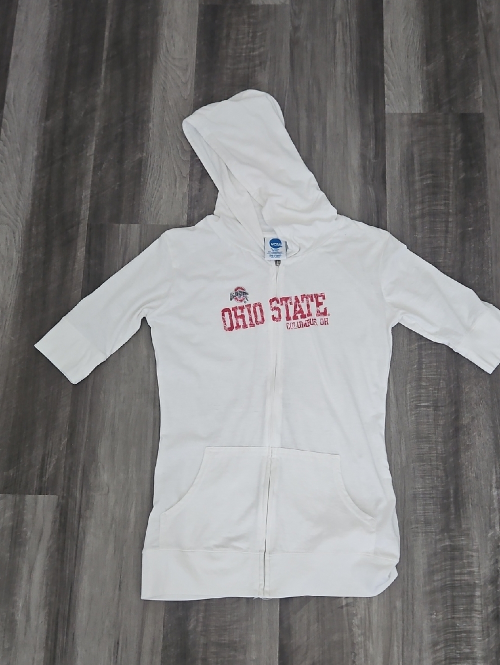 Ohio State White Hooded Zip 3/4 Sleeve Top